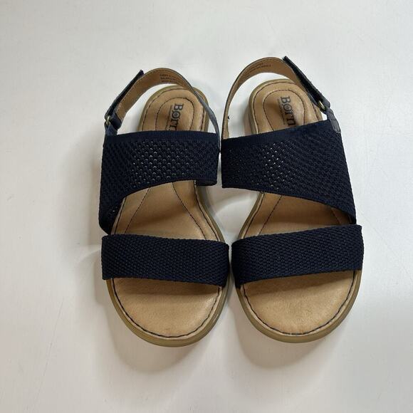 Born Women's 7M Hanz Sandals Navy Blue Slingback Knit Leather Flat - Picture 4 of 7
